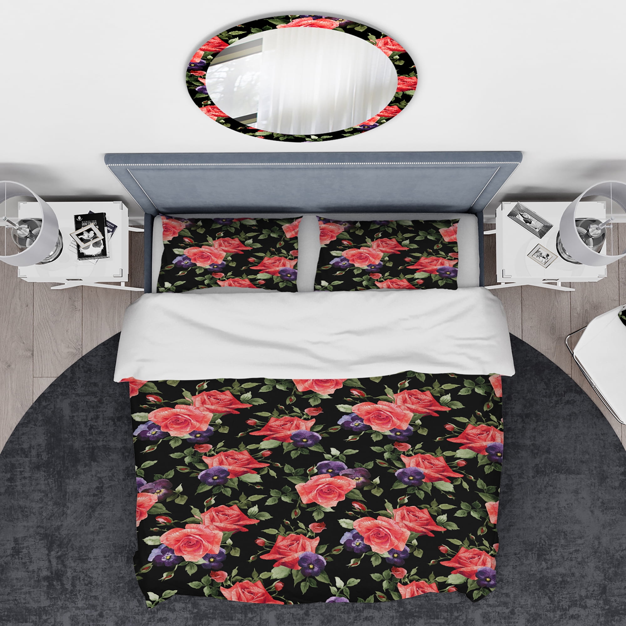 Designart 'Pansy Flowers Rose Patterns' Modern & Contemporary Duvet Cover Set