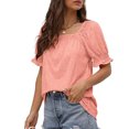 thumbnail image 3 of Blusa de manga corta, color puro, holgada, suave y transpirable, ideal para la oficina, color rosa M Camiseta de manga abullonada para mujer, 3 of 6