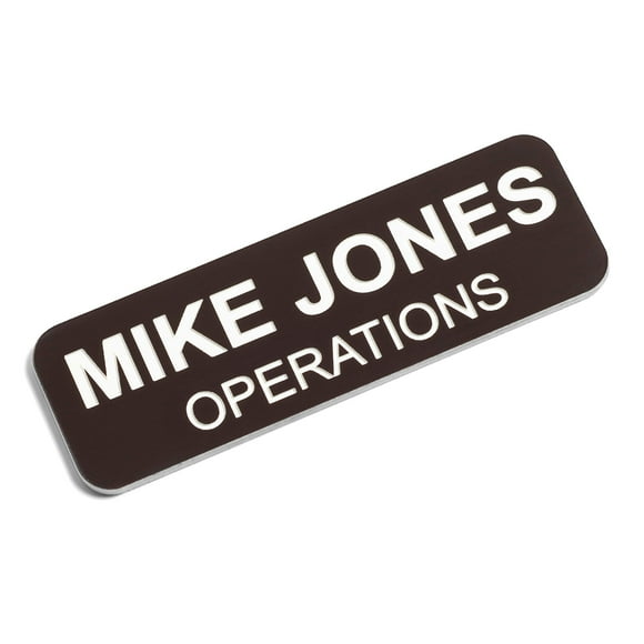 Custom Engraved Name Tag Badges – Personalized Identification with Pin or Magnetic Backing, 1 Inch x 3 Inches, Dark Brown/White