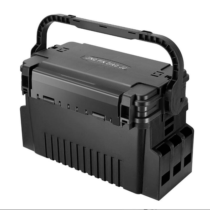 SHegdu 2 Tier Fishing Tackle Box Fishing Tackle Storage Box with Cup & Rod Holder Fishing Gear Carry Case Adjustable Fishing Organizer Case Large Capacity Fishing Accessories