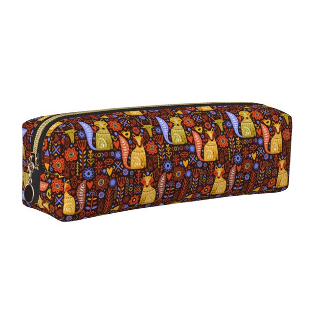 Balery colorful fox Estuche de Lápices de Cuero Impreso, Estuche para Suministros de Arte, Estuche de Lápices con Cremallera, Estuche de Almacenamiento de Papelería