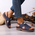 thumbnail image 4 of YgkuHd Women's Casual Wedge Sandals Fish Mouth Open Toe Suede-Like Upper with Metal Buckle Detail Slingback Strap Blue,9, 4 of 9