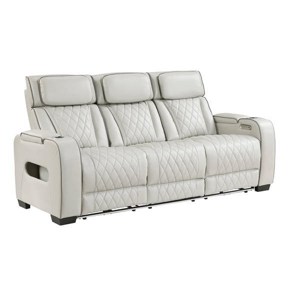 Lexicon Fairway Faux Leather Power Double Reclining Sofa in Taupe