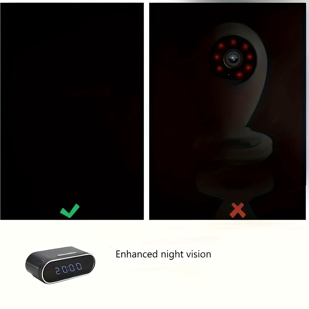 1080P HD WiFi Alarm Clock Camera with Motion Detection, Night Vision, Two-Way Audio, 64GB Storage, Battery/USB Powered for Baby/Pet Monitor & Indoor Security