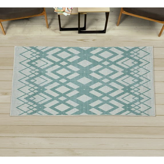 Chevron Decorative Rug, Vintage Overlapping Zigzag Lines Thin and Thick Stripes Old Classical, Quality Carpet for Bedroom Dorm and Living Room, 6 Sizes, Cadet Blue, by Ambesonne