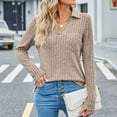 thumbnail image 4 of Ribbed Sweater Top Women's Knitted Collared Sweaters Long Sleeve V-Neck Shirts Winter Pullover Tops, 4 of 8