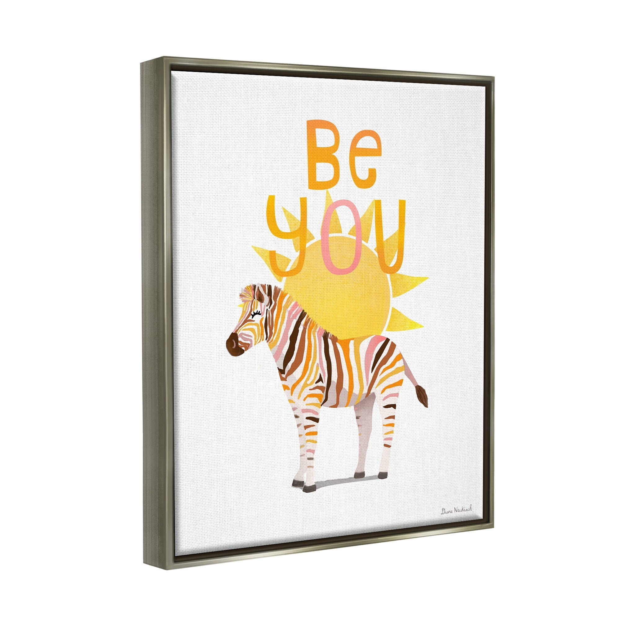 Stupell Industries Be You Inspiring Sunshine Fun Zebra Stripes Graphic Art Luster Gray Floating Framed Canvas Print Wall Art, Design by Diane Neukirch