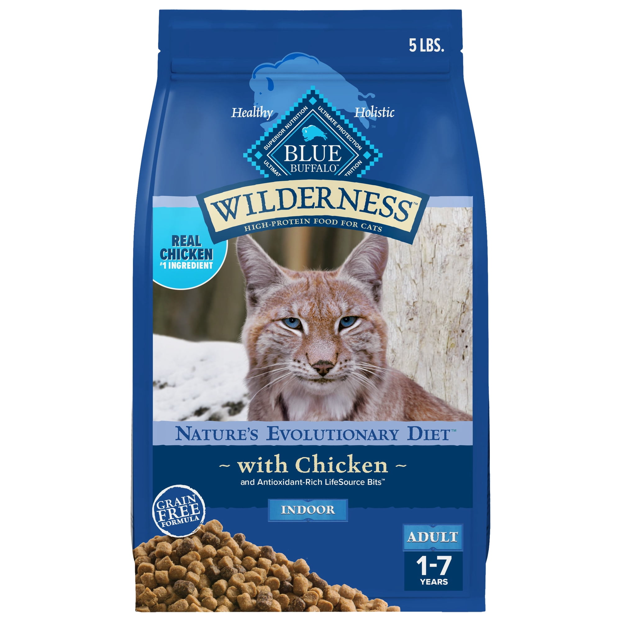 Blue Buffalo Wilderness Adult Indoor Dry Cat Food Indoor, Grain Free, Chicken, 5lb Bag