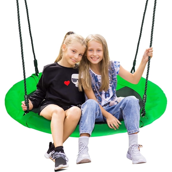 HYYOP 40 Inch Green Saucer Tree Swing Set for Kids Adults 800lb Weight Capacity Waterproof Flying Swing Seat Textilene Fabric with Adjustable Hanging Ropes for Outdoor Playground, Backyard