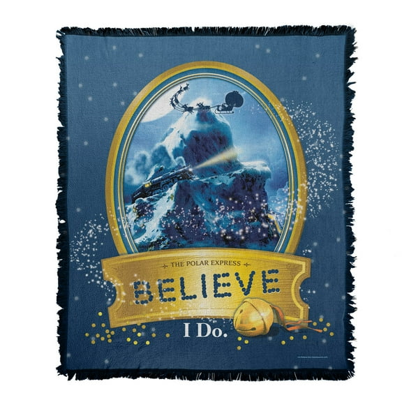 Polar Express Blanket, 50'x60' True Believer Woven Tapestry Cotton Blend Fringed Throw