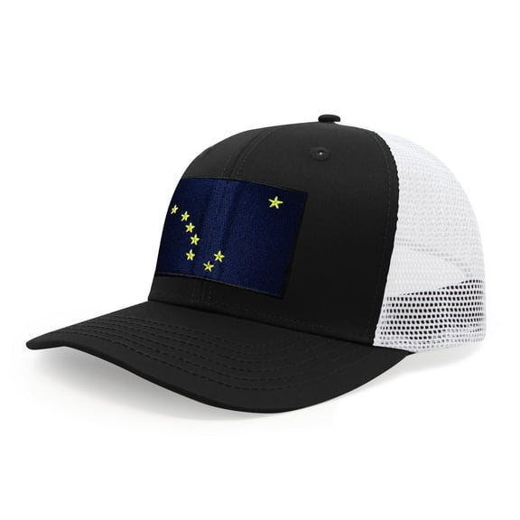 International Tie Premium Alaska Flag Hat for Men and Women - Snapback Trucker Baseball Cap (Black White)
