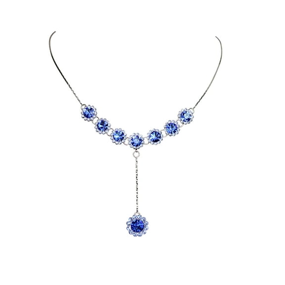 Faship Gorgeous Blue Crystal Dangle Floral Necklace Earrings Set