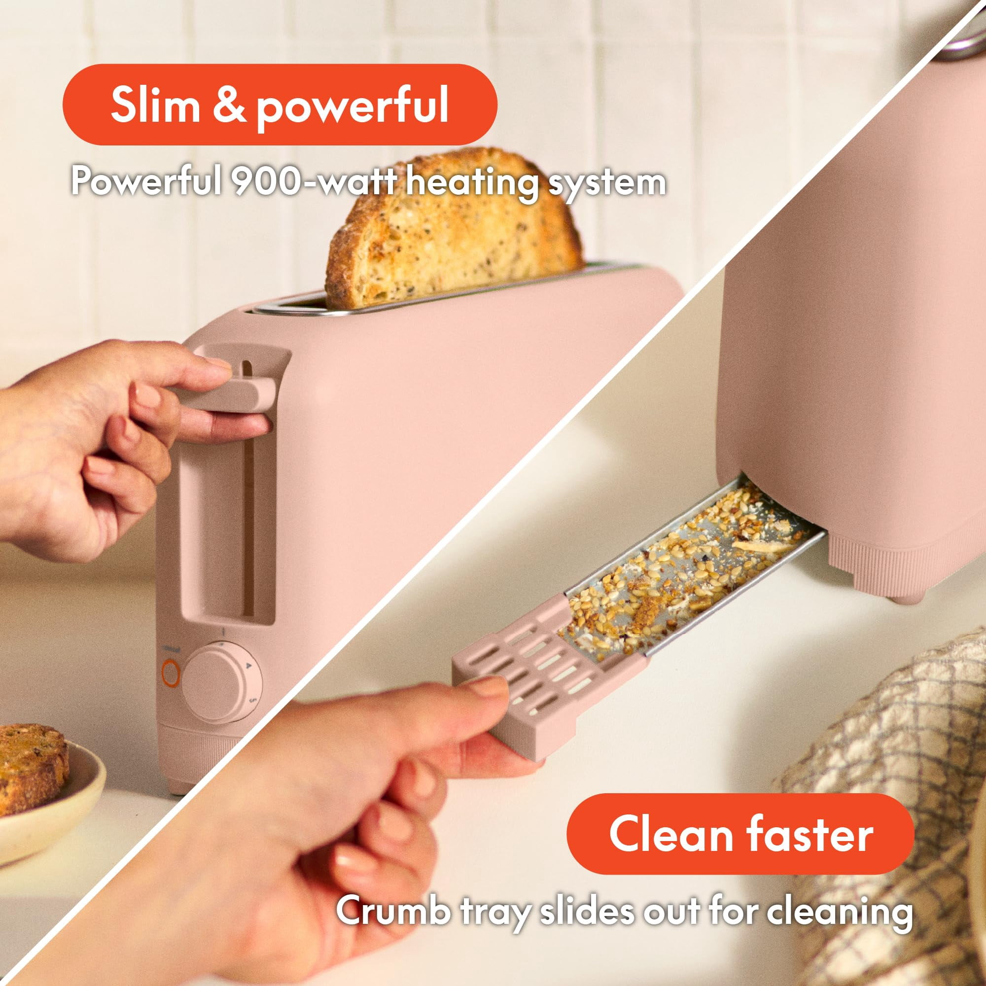2 Slice Slim Toaster, Fits-anywhere™ Kitchenware, 6 Setting Shade Control with Reheat & Cancel Buttons, Fits Sourdough, 10” Long Slot, Anti Jam & Auto Shutoff, 900 Watt,