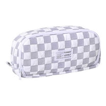 Lksixu Checkered Pencil Case, Large Capacity Double-Layer Pencil Pouch with Zipper and Compartments, Gray Plaid Pattern Large Opening Pencil Bag Stationery Storage Organizer