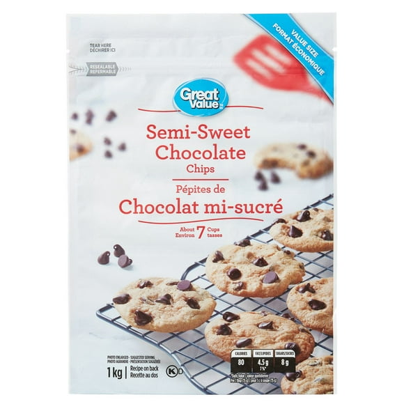 Great Value Semi-Sweet Chocolate Chips, 1 kg