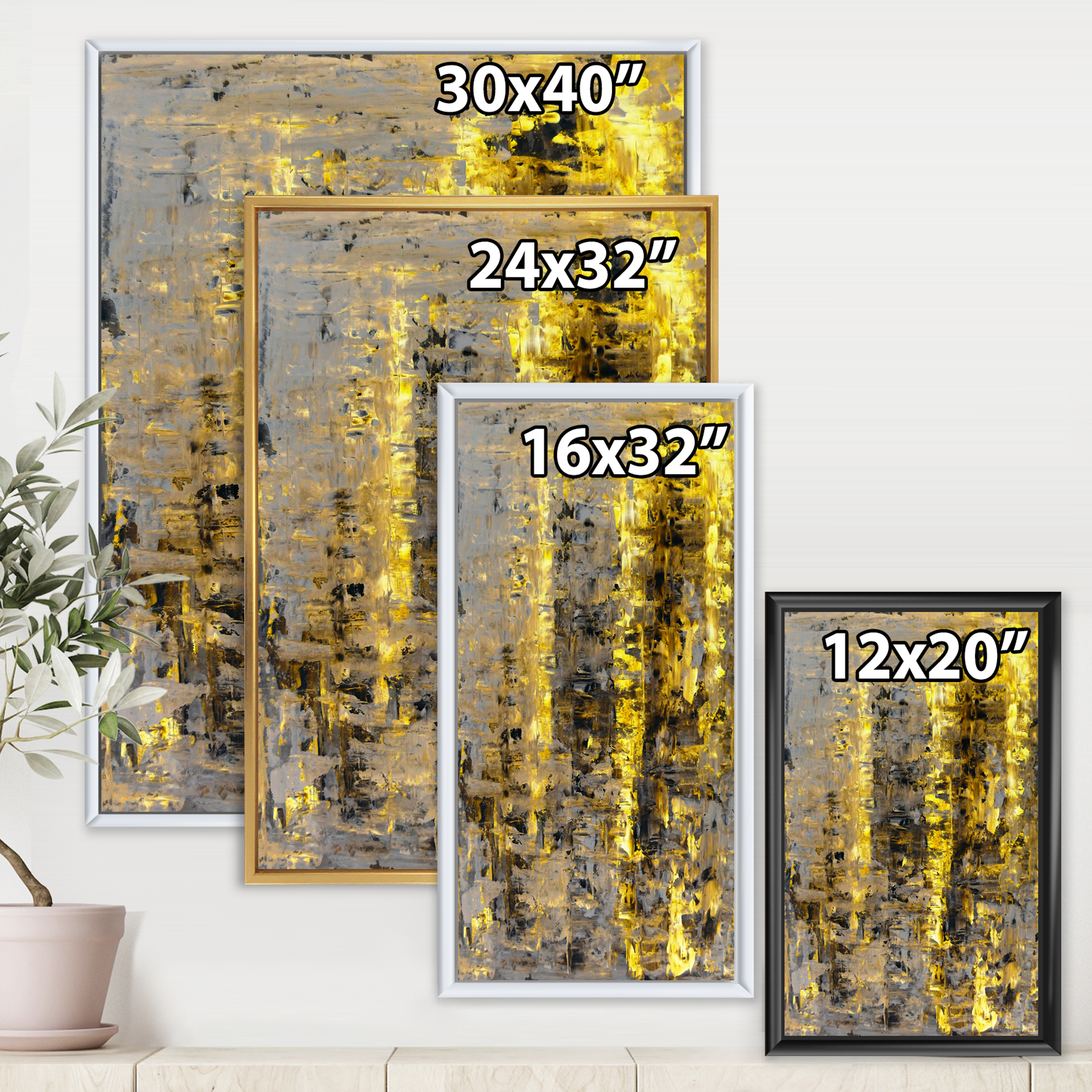 Designart 'Grey Meets Yellow Abstract Art II' Modern Framed Canvas Wall Art Print