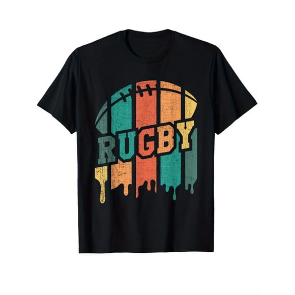 Men's 100% Cotton Rugby Graphic Relaxed Fit Short Sleeve Crew Neck with Vibrant Rugby Ball & Bold RUGBY Print Printed pattern short-sleeved shirt