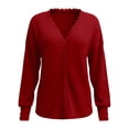 thumbnail image 5 of LEAVINGSUO Fall Tops for Women 2026 Casual Tops Loose Solid Long-Sleeve Button V-Neck Lace Blouse Sweater Red XL, 5 of 6