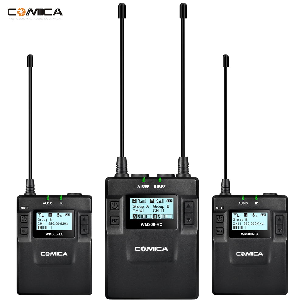 96-Channel Zinc Alloy UHF Rechargeable Lav for Camcorder Comica CVM-WM300 A 2 Transmitters+1 Receiver Wireless Lavalier Microphone System for DSLR Camera