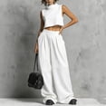 thumbnail image 3 of Trendy Outfits for Women 2 Piece Sleeveless Turtleneck Tank Crop Top & Wide Leg Baggy Pants Set with Pockets (M, White), 3 of 6