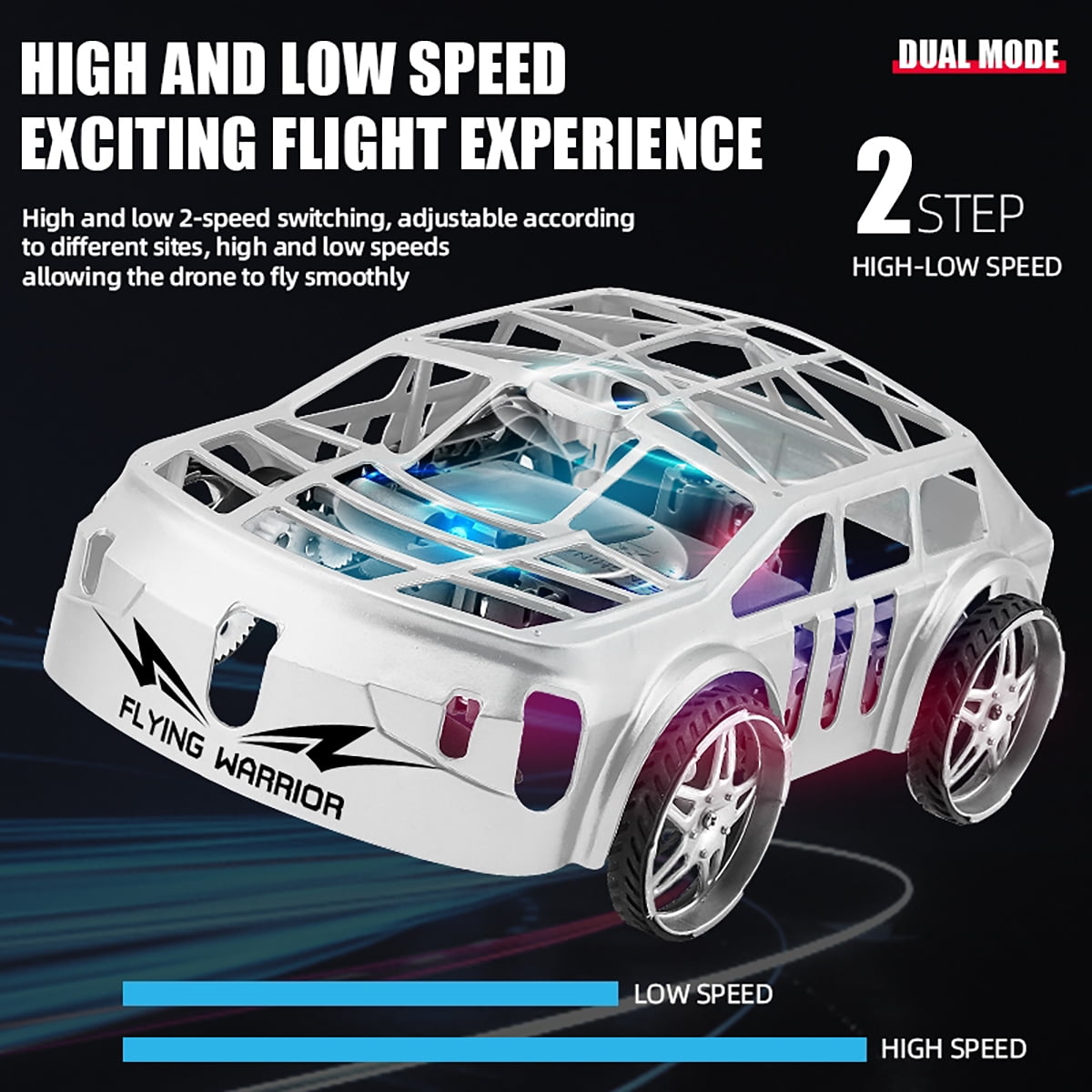 Flying Remote Control Car, 2-in-1 Mini RC Drone & Flying Car with One Key Take Off/Landing, LED Lights for Kids Birthday Gifts