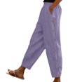 thumbnail image 5 of JUUNthy Womens Cropped Pants, Side Buttons with Pockets Straight Leg Spring Summer Trendy Casual Pants Black 3XL, 5 of 10