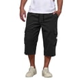 thumbnail image 2 of Long Shorts for Men Below Knee Elastic Wasit Cargo Short Pants Lightweight 3/4 Running Hiking Shorts with Pockets,Black,M, 2 of 6