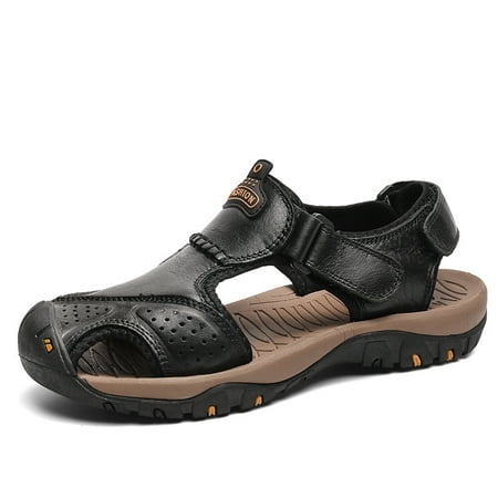 

Men‘s Leather Wear-resistant Non-slip Sandals Outdoor Fashion Closed Toe Hiking Sandals Lightweight Shoes For Beach