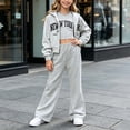 thumbnail image 2 of Vdoaml Girls 3 Piece Outfit Kids Zip Up Hoodie Cropped T Shirt Flare Long Pants Set Children Casual Fall Sweat Suit 13-14 Years Light Gray, 2 of 4