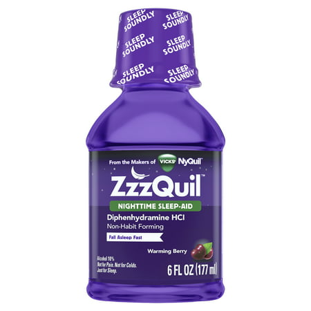 Vicks ZzzQuil Nighttime Sleep Aid Liquid, Warming Berry Flavor, Fall Asleep Fast and Wake Refreshed, 6 Fl