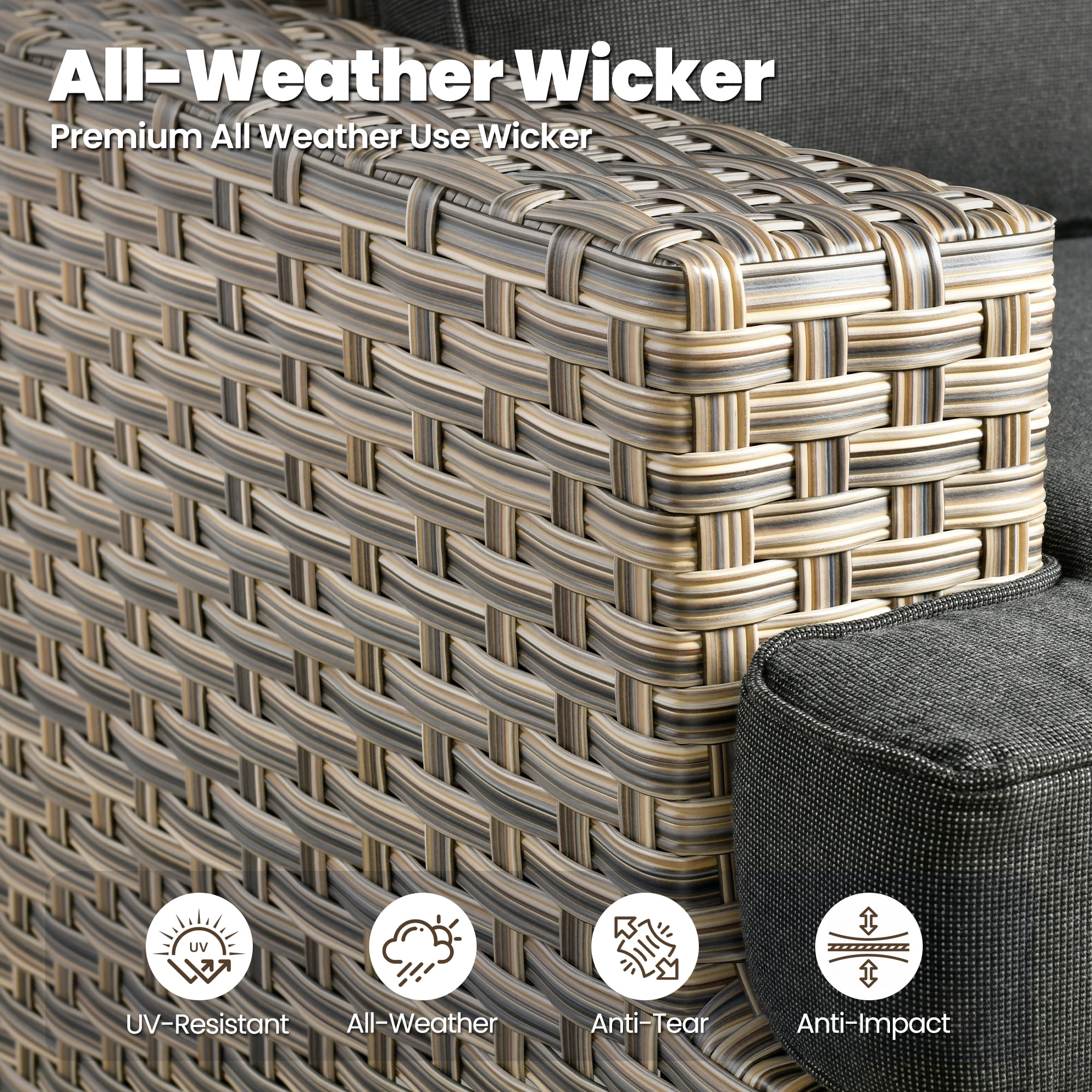 Toject 9 Pieces Patio Furniture Set Outside Furniture Wicker Patio Conversation Set with Swivel Chairs, Outdoor Furniture for Garden, Black