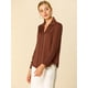 thumbnail image 4 of Camisa de trabajo Unique Bargains de manga larga elegante con cuello En V para mujer Marrón L, 4 of 6