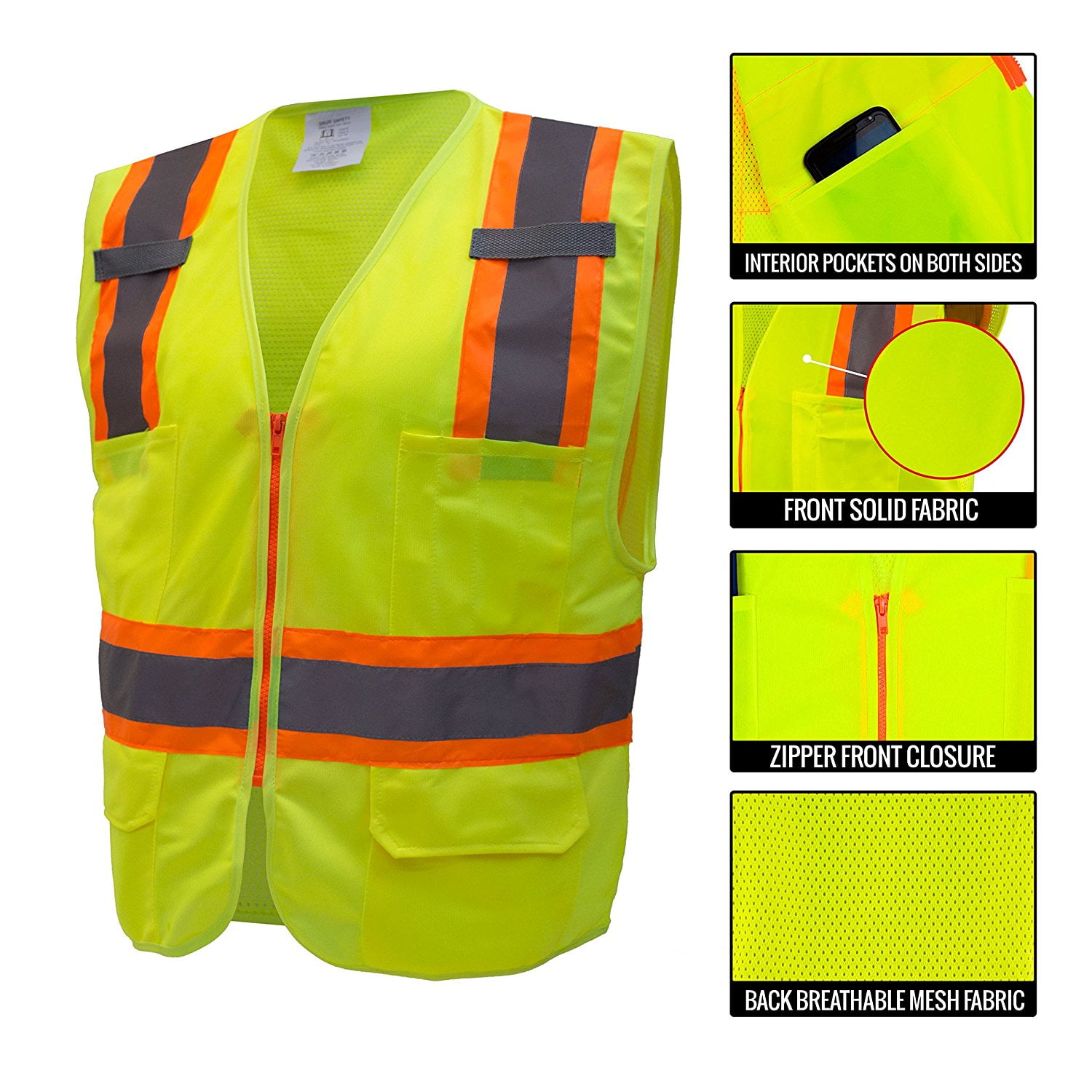 RK Safety Two Tone High Visibility Safety Vest- ANSI Class 2 - Neon Yellow / 4XL
