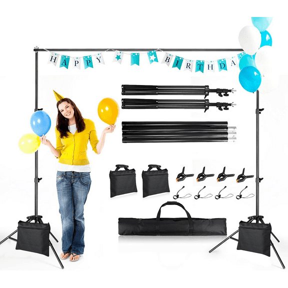 Backdrop Stand, 7.5 FT x 10 FT Adjustable Photography Background Support System Kit with Carrying Bag for Parties, Wedding, Photography, Advertising Display