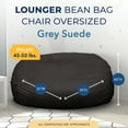 thumbnail image 3 of Ultimate Sack Lounger Bean Bag Chair Oversized Foam Loveseat, Grey Suede Cover, 3 of 6