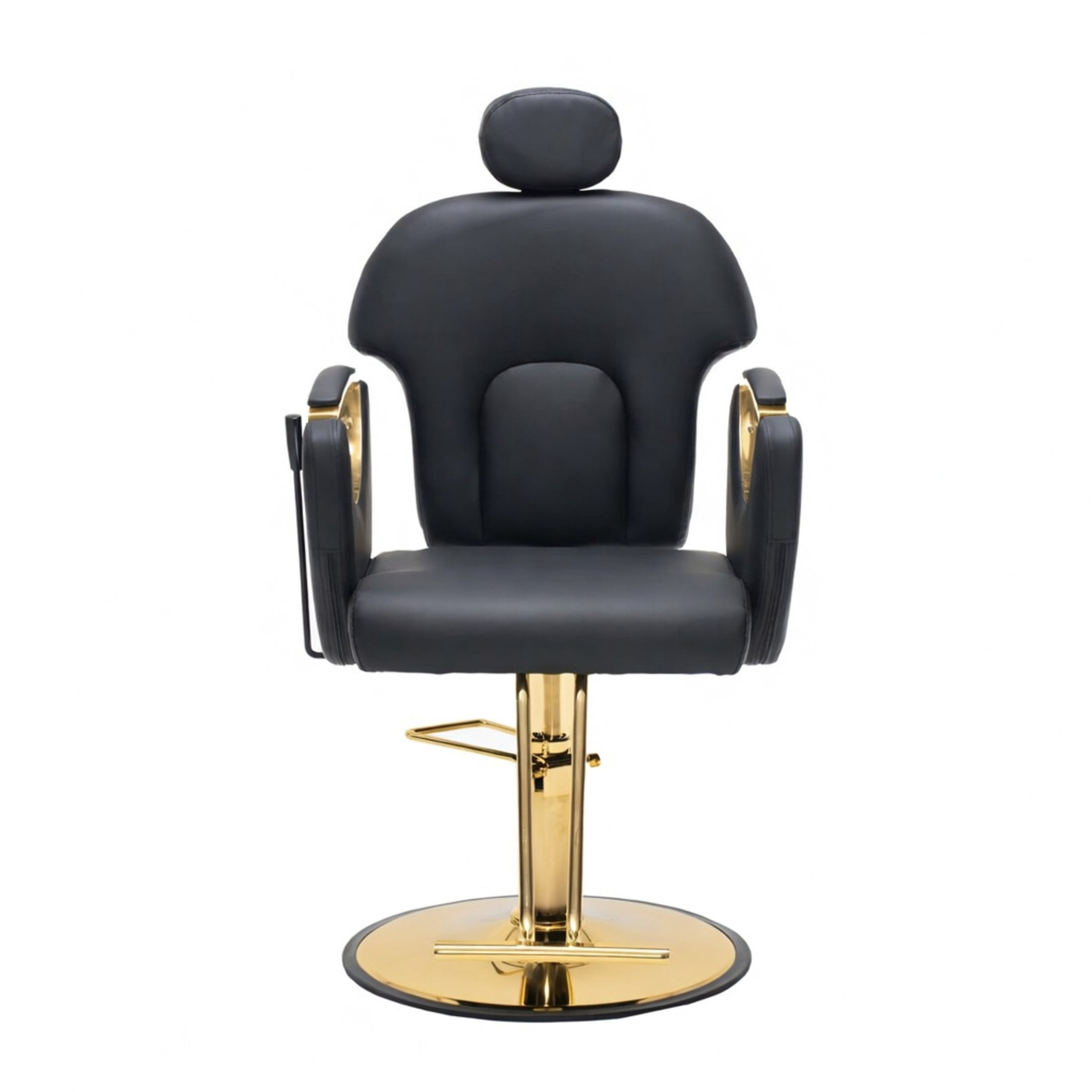 Noble House Hydraulic Barber Chair, Reclining Salon Styling Chair, PU Upholstery, Black + Gold
