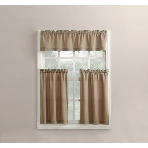 No. 918 Martine Microfiber 3-Piece Kitchen Curtain Set, 54" x 36", Taupe