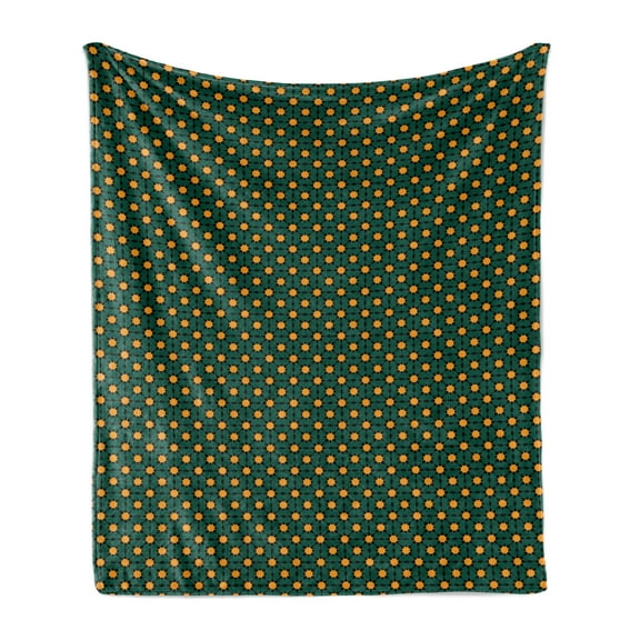 Oriental Soft Flannel Fleece Throw Blanket, Geometric Inspired Moroccan Style Folklore Floral Motif, Cozy Plush for Indoor and Outdoor Use, 50" x 70", Hunter Green Marigold, by Ambesonne