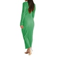 thumbnail image 2 of Qiylii Women Long Pleated Dresses, Adults Slim-fit Solid Color Round Neck Long Sleeve One-piece Dress, 2 of 3