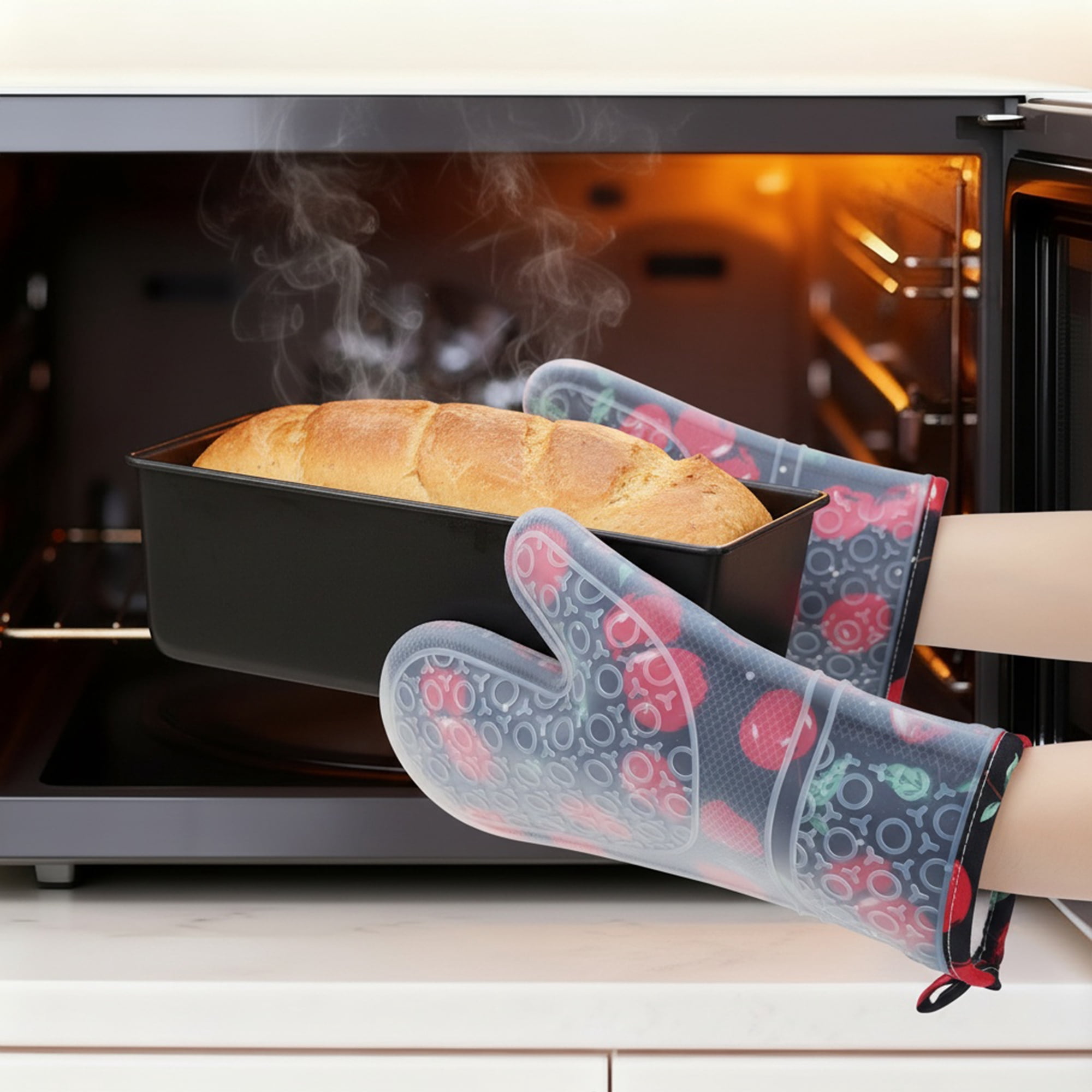Unique Bargains Heat Resistant Waterproof Cooking Gloves Set of 2 Gray 11.6x7.3inch