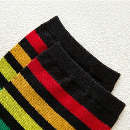 

Uorcsa Novelty 1Pair Thigh High Socks Over Knee Rainbow Stripe Girls Football Socks Black White Black