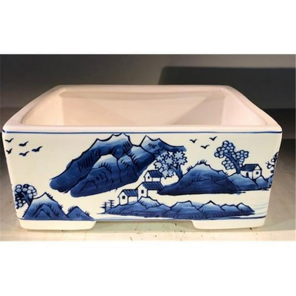 Bonsai Boy L363p Porcelain Bonsai Pot, Blue & White - Rectangle