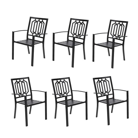 Sophia & William Outdoor Patio Metal Dining Chairs Iron Stackabe Chair with Armrest Set of 6, Black