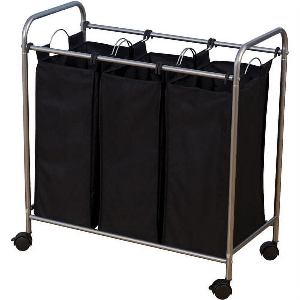 Household Essentials Rolling Triple Laundry Sorter, Black - image 3 of 3