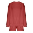 thumbnail image 3 of BXINGOHAI Women's Thin Fleece 2 Piece Sets Fall Winter Sweatsuits Solid Crewneck Pullover Blouse Drawstring Shorts With Pockets Today Red,XXL, 3 of 4