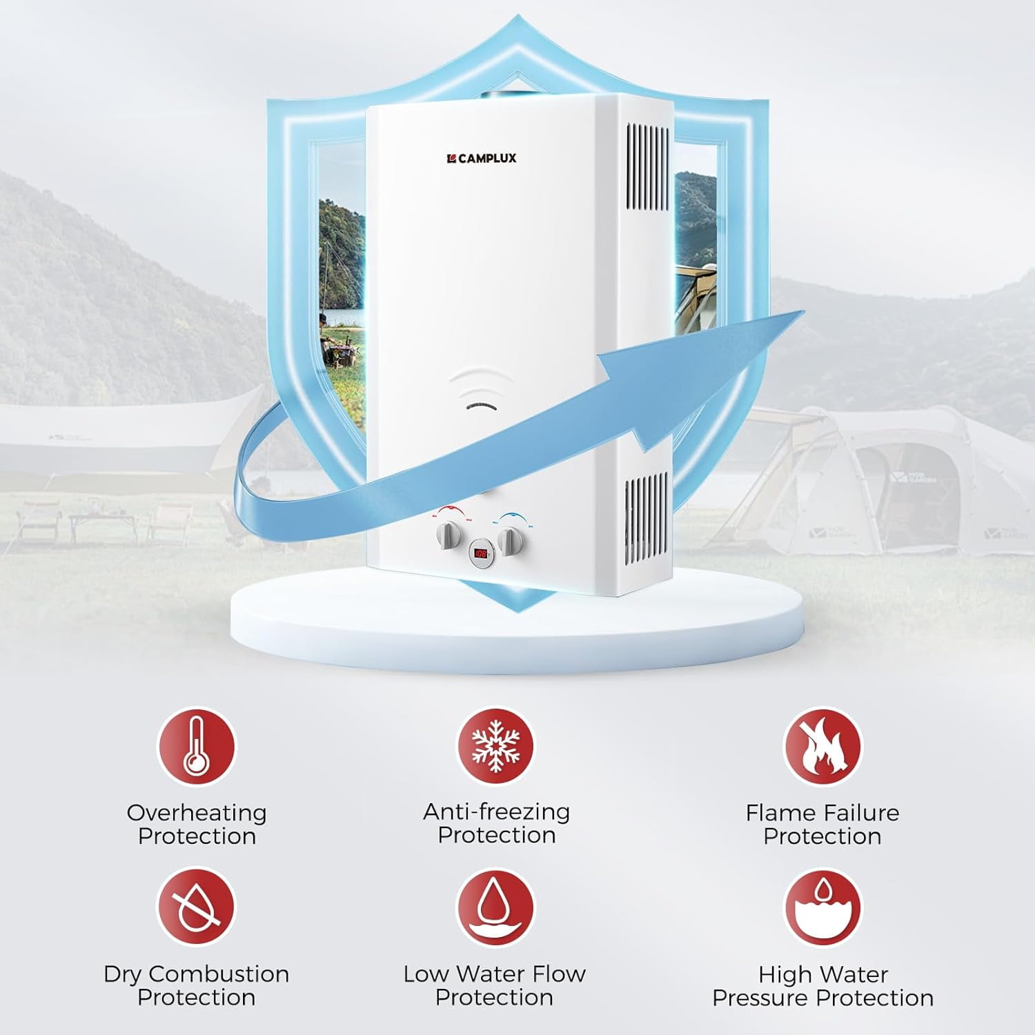 CAMPLUX 136,000 BTU 5.28 GPM Outdoor Propane Water Heater