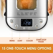 Kitchen in the box 15-in-1 Bread Machine, 2LB Stainless Steel Automatic Bread Maker with Recipes-Silver