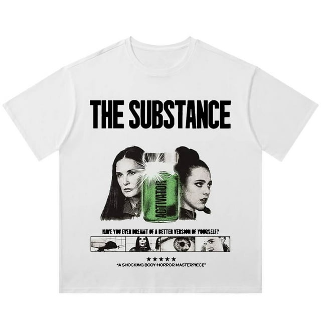 The Substance Movie Merch Vintage Usé Coton Unisexe Mode Urbaine Tee à Manches Courtes,L,Style 4