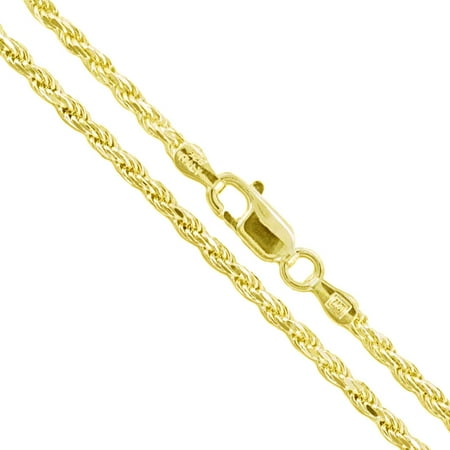 22k Yellow Gold Plated Sterling Silver Diamond-Cut Rope Chain 2.2mm Solid 925 Italy New Necklace