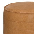 thumbnail image 3 of Brody 20" Round Pouf - Distressed Brown Vegan Faux Leather Footstool for Living Room, Bedroom - Supportive Polystyrene Fill, Durable Cotton Base - Accent Furniture, 3 of 5
